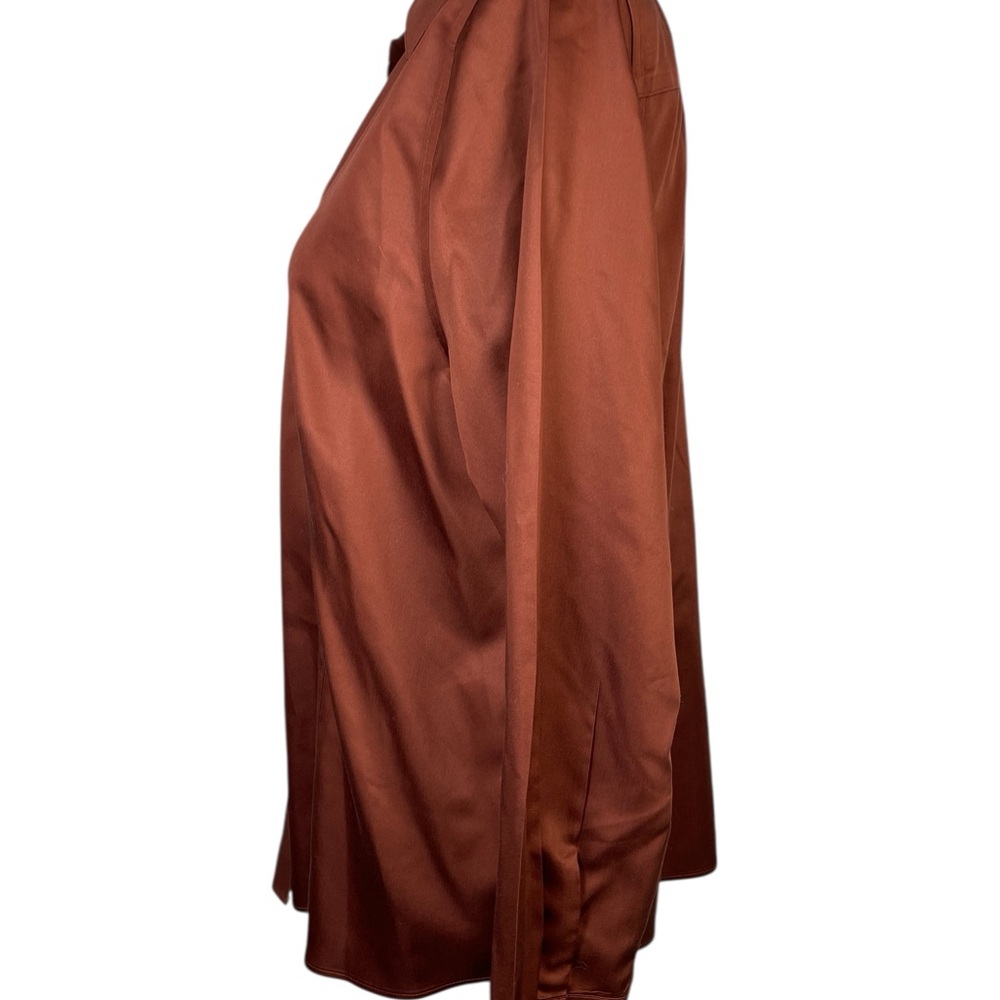 Chicos No-Iron Button Down Blouse in Copper Sateen Cotton Large (Chicos 2) - Picture 3 of 11